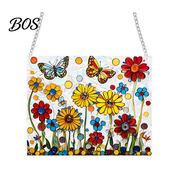 Porch Hanging Decoration Stained Glass Style Window Hanging, Colorful Sun Catchers for Wall Windows, Acrylic Ornament Suncatcher Decor with