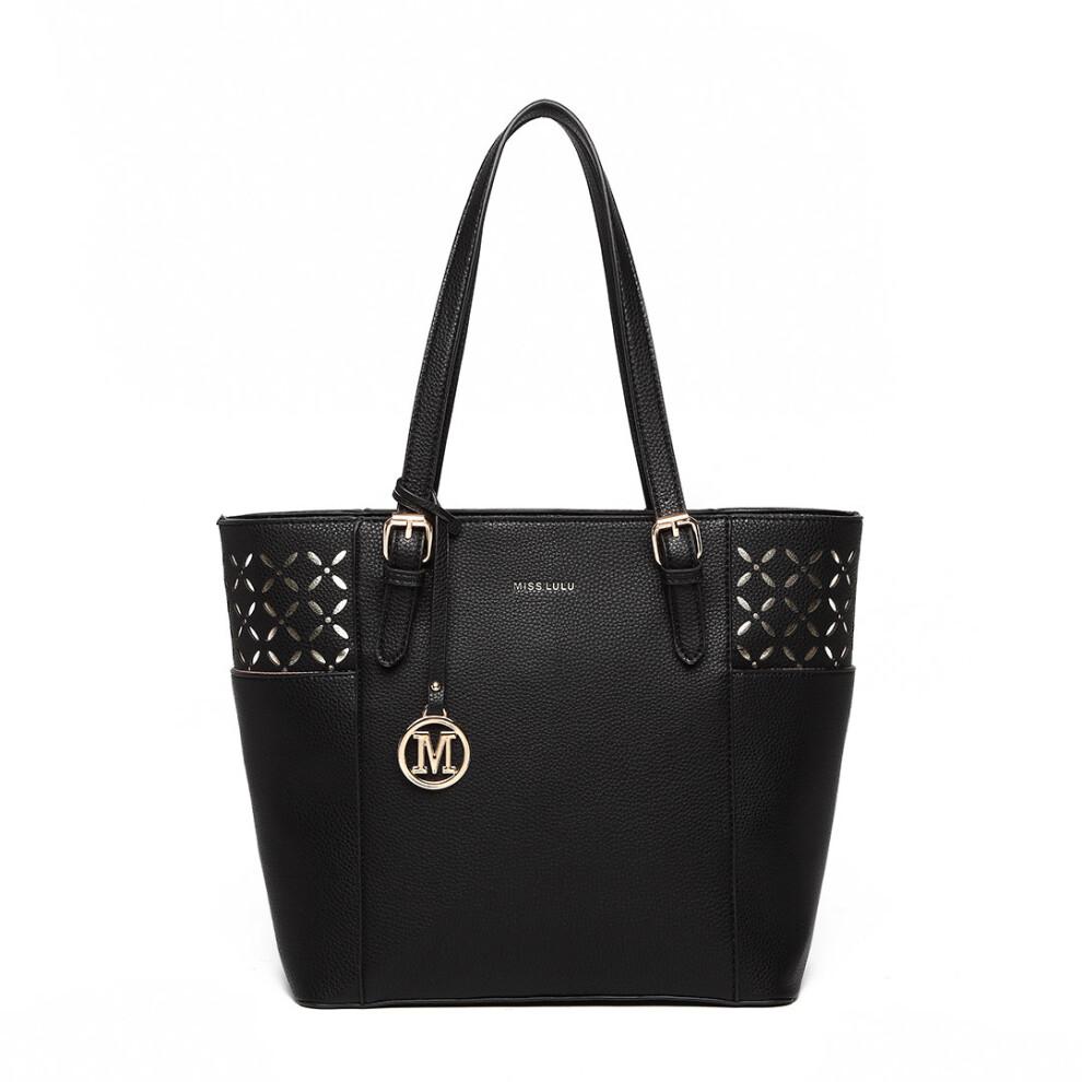 (Black) Laser Cut Out Tote Shopper Bag