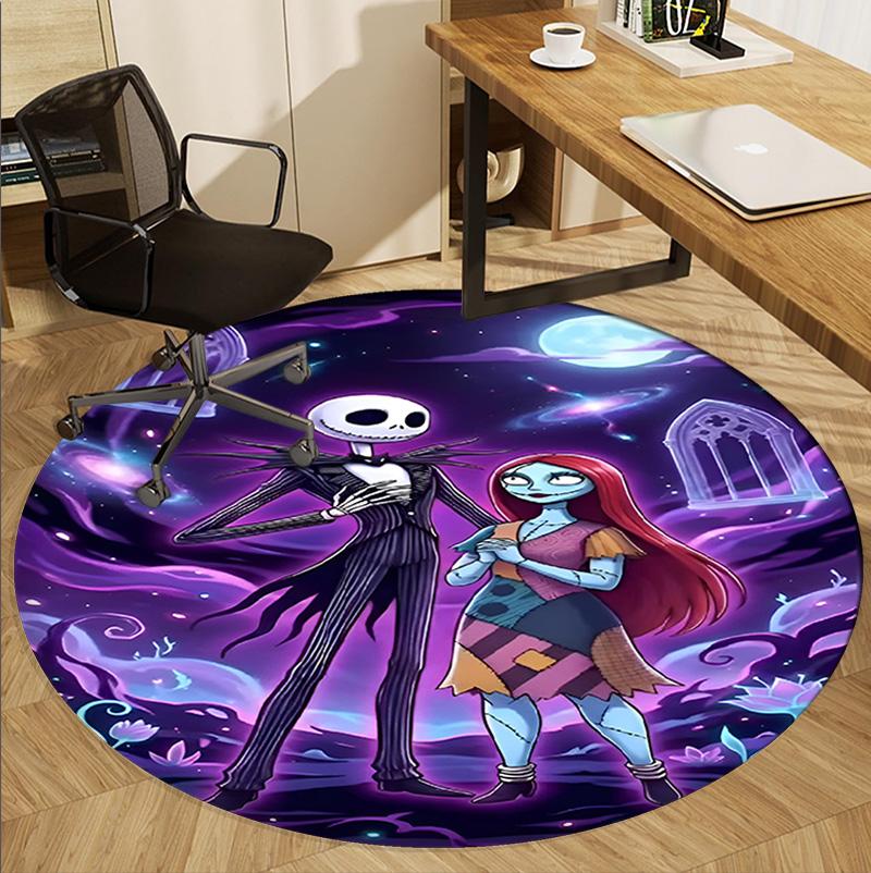 The Nightmare Before Christmas Pattern Round Rug, Indoor/Outdoor Mat, for Picnic, Gameroom, Bedroom, Office, Living Room, Home Decor Carpet, Birthday