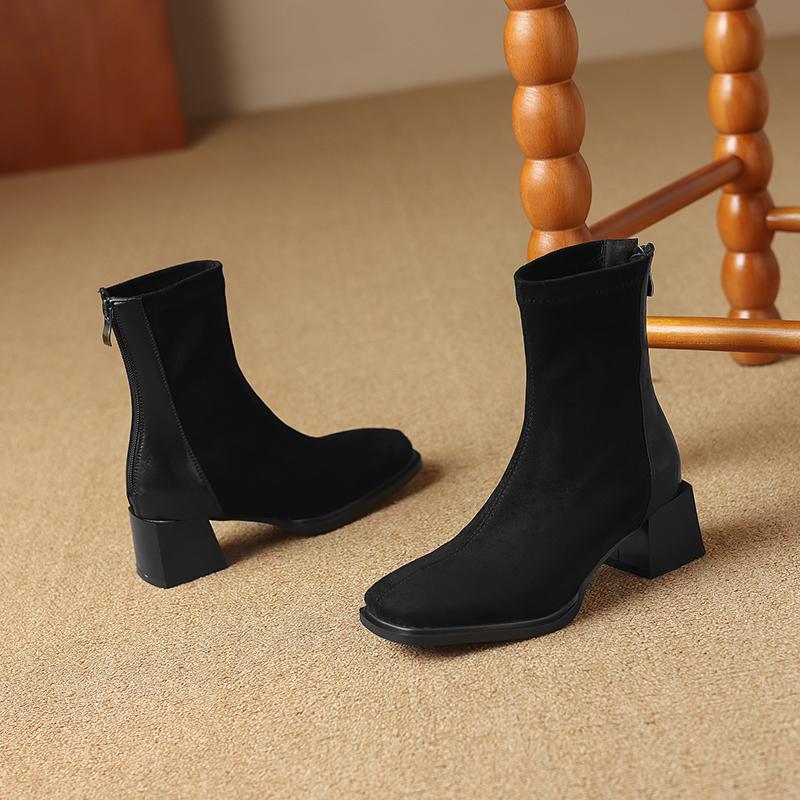 Krazing Pot Осенне-зимняя обувь из флока Ботинки Челси с квадратным носком, сохраняющие тепло, на молнии, эластичные ботильоны