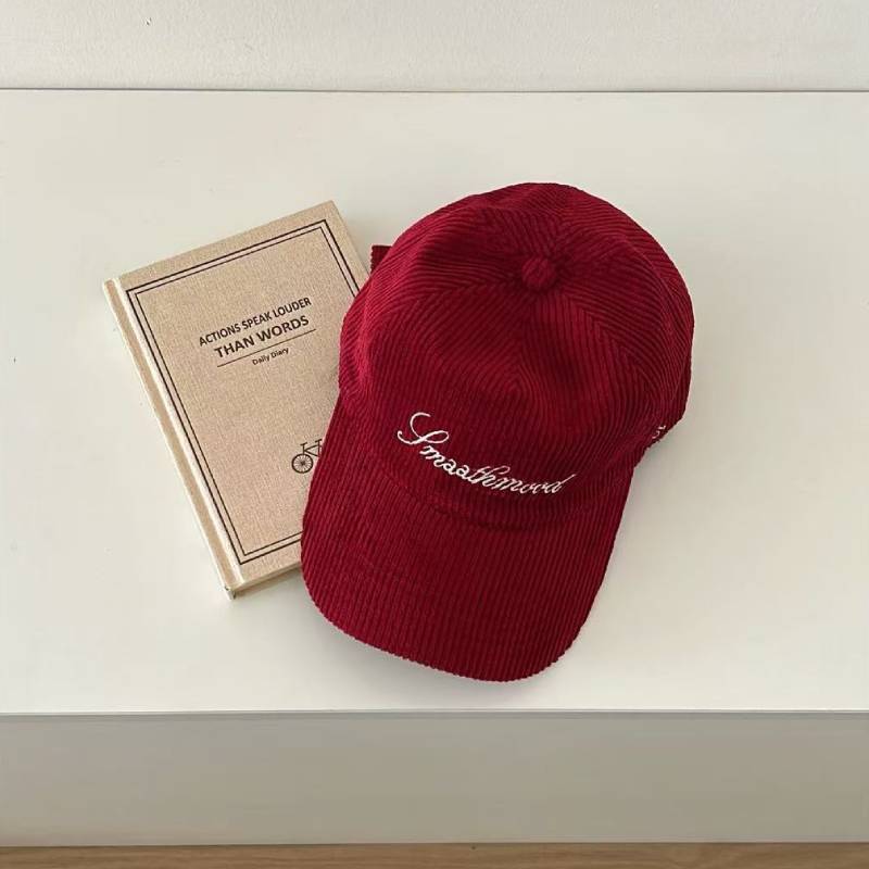 Embroidered Corduroy Baseball Cap With Letter Design For Casual Winter Wear