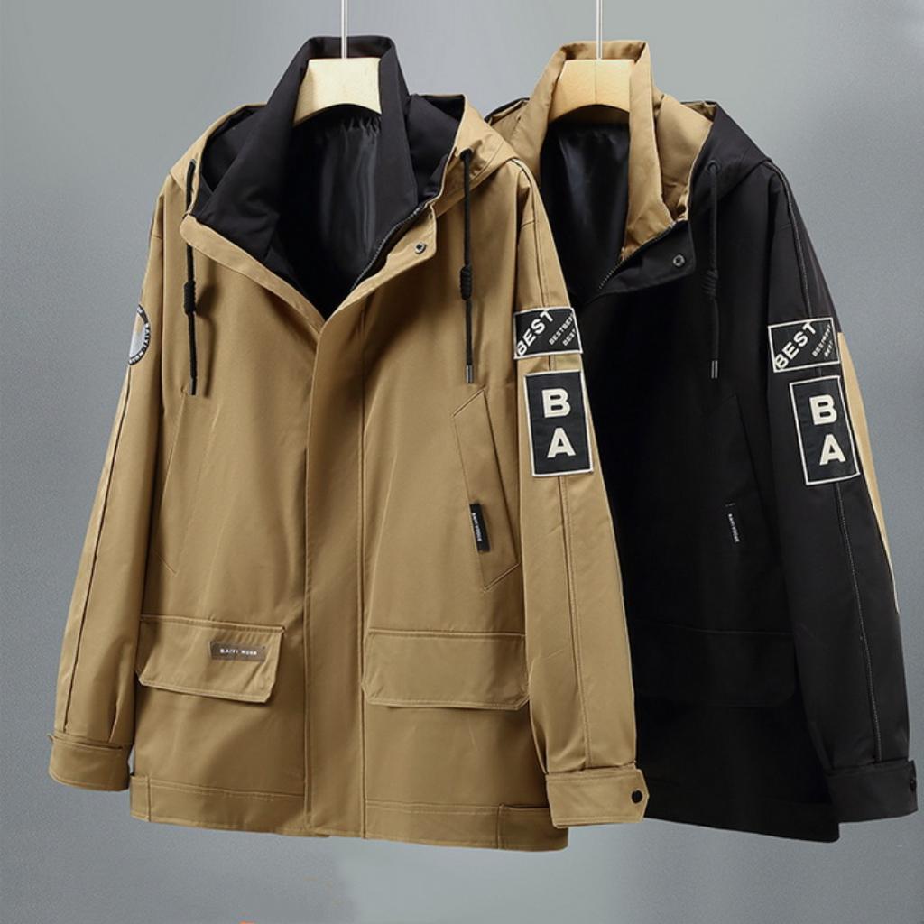 Men's Plus Size Spring and Autumn Casual Windbreaker Hooded Coat Loose Extra Large Fat Work Jacket 4XL-10XL