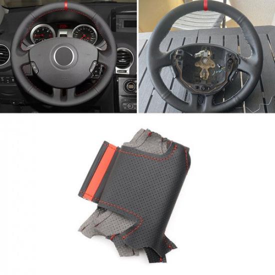 Black+Red Stitch Steering Wheel LEATHER Cover For Renault Clio 3 RS 2005 - 2013