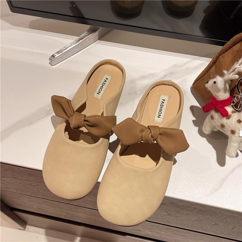 Стиль феи сумка-бант головные полушлепанцы женские летняя одежда 2025 новая мода мягкая подошва французские уличные крутые шлепанцы
