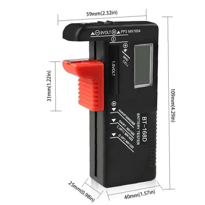 Testeur de batterie Vérificateur, moniteur testeur universel pour piles AA AAA C D 9V 1.5V piles bouton - Autonomie de la batt288