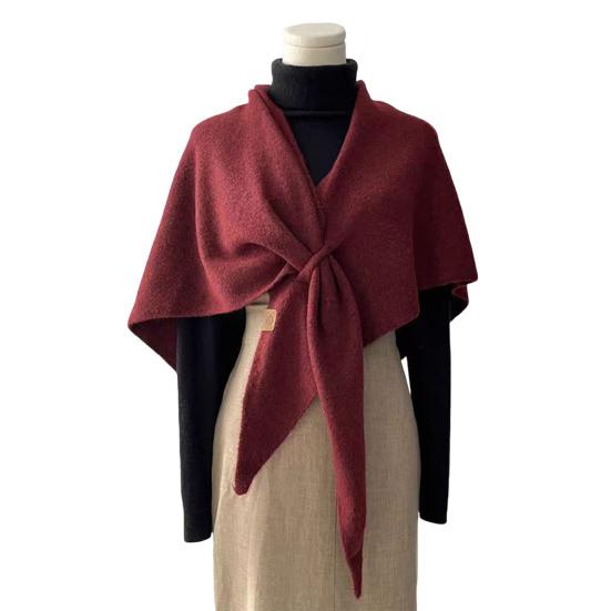 Women Knitted Shawl Scarf Solid Color Soft Warm Cardigan Cape Soft Texture Winter Shawl