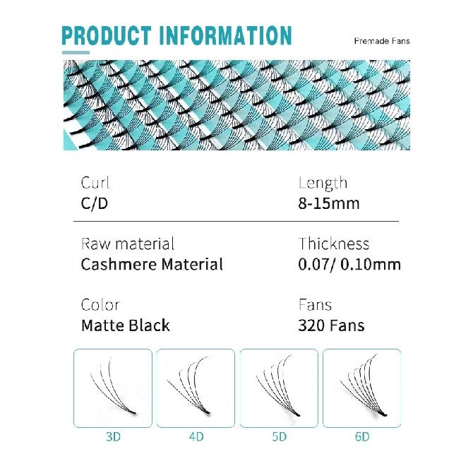 Lakanaku 320 Fans Premade Volume Fans 3D 4D 5D 6D Soft Cashmere Matte Eyelashes Large Capacity Cilios Individual Lash Extension