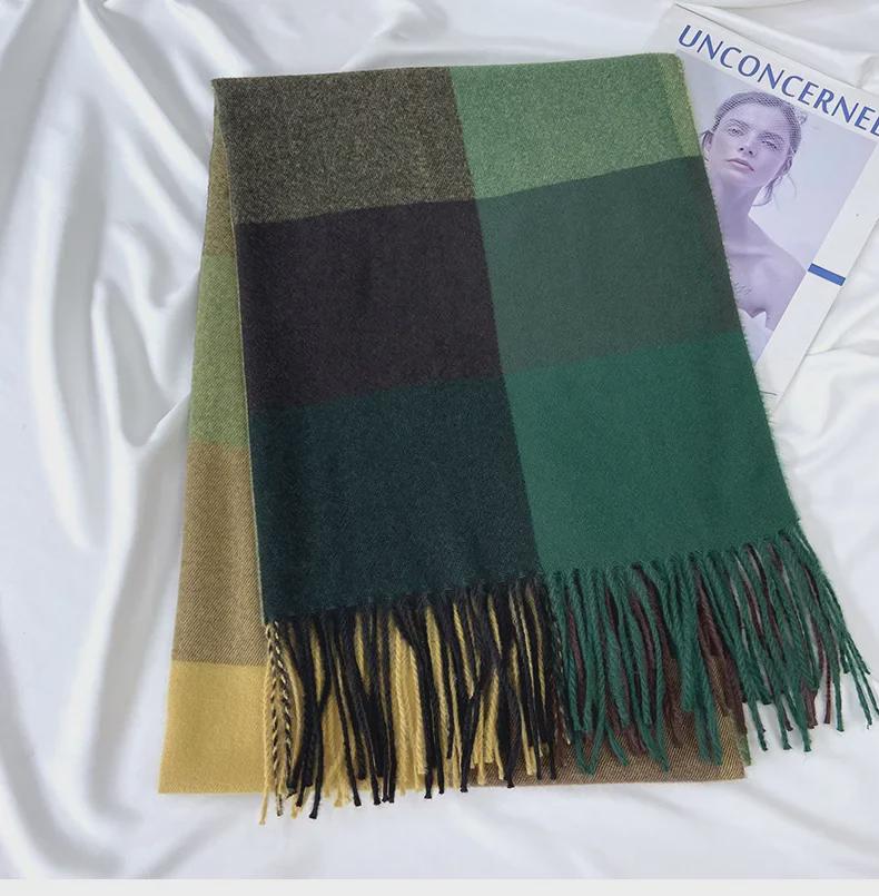 Women's Autumn/Winter 2022 Warm Imitation Cashmere Plaid Scarf Shawl - Korean Style