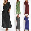 Платья для женщин Весна-лето Рубашка Свободное платье с v-образным вырезом и рукавами три четверти Платье с высокой талией Сплошной цвет Сплит плиссированные длинные платья