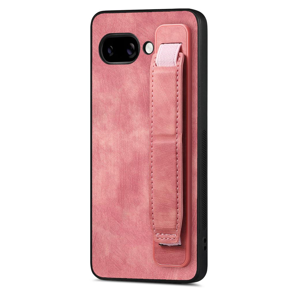 For Google Pixel 9a Case with Wristband Kickstand Leather+TPU Phone Cover