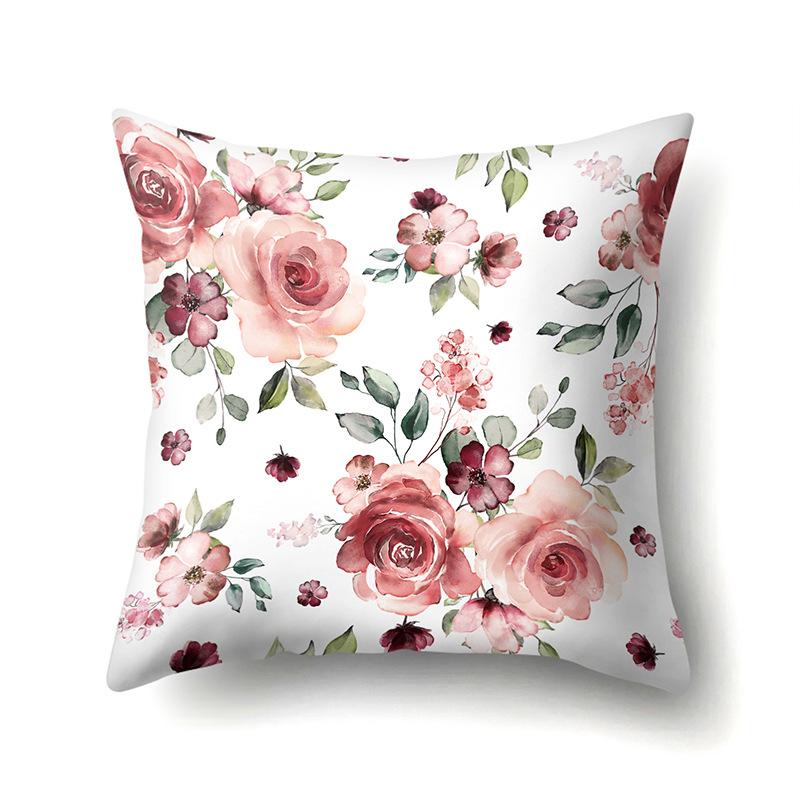 Полиэстеровая наволочка Декоративные цветы Домашнее растение Принт Наволочка Поясничная подушка Чехол на подушку для дивана