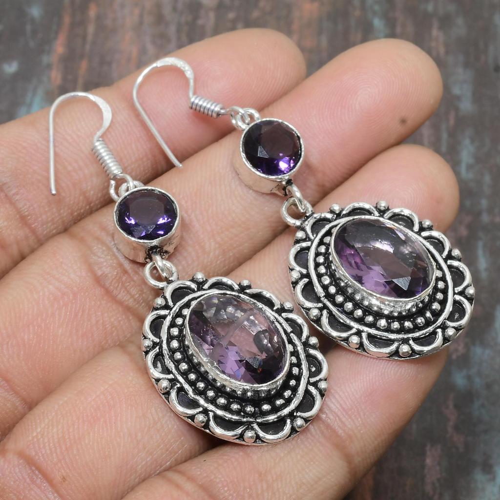 Amethyst Gemstone Handmade Solid 925 Sterling Silver Jewelry Earring For Women
