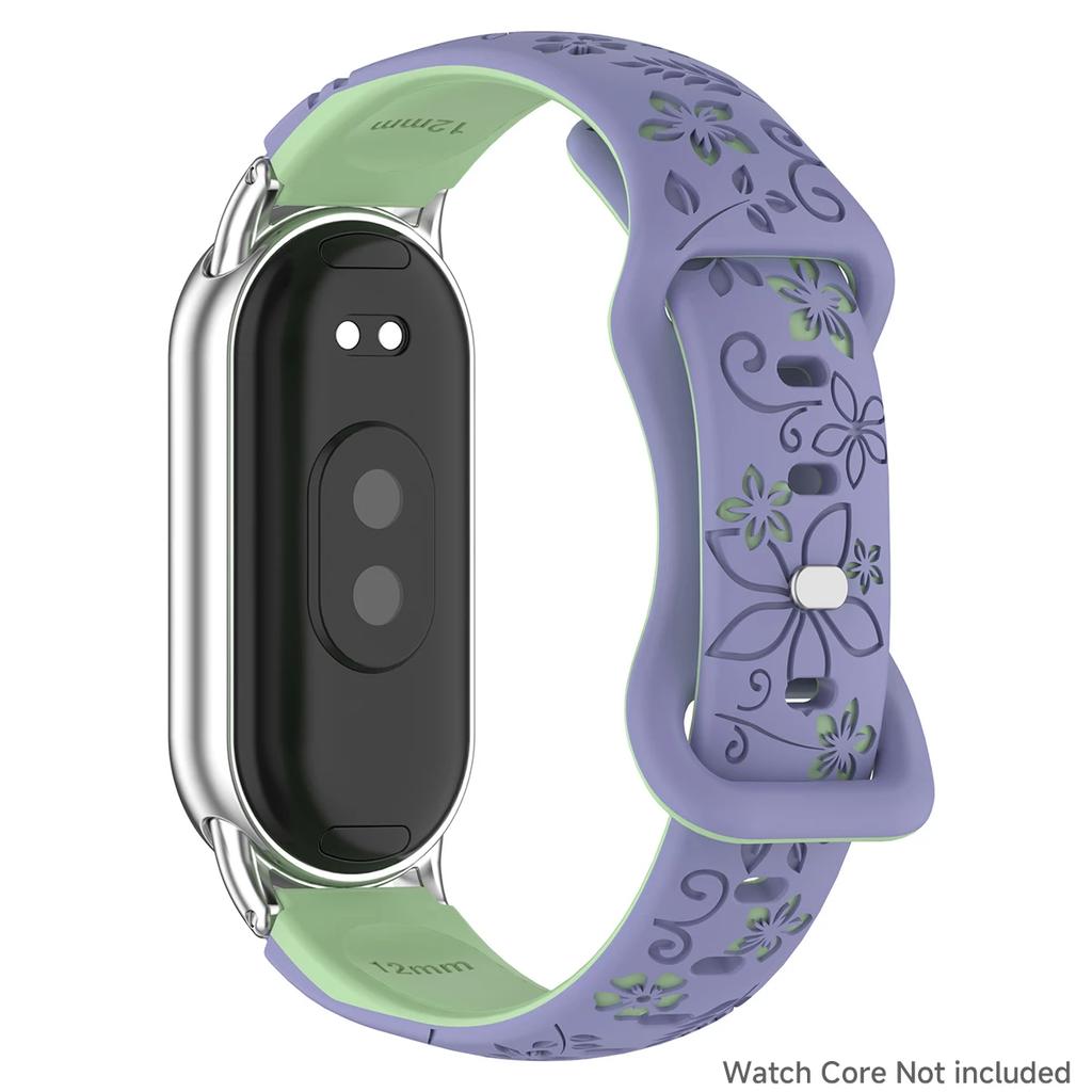 Женский силиконовый браслет с 3D гравировкой в виде цветка для умных часов Xiaomi Band 9 NFC, дышащий ремешок для Xiaomi Band 8 NFC