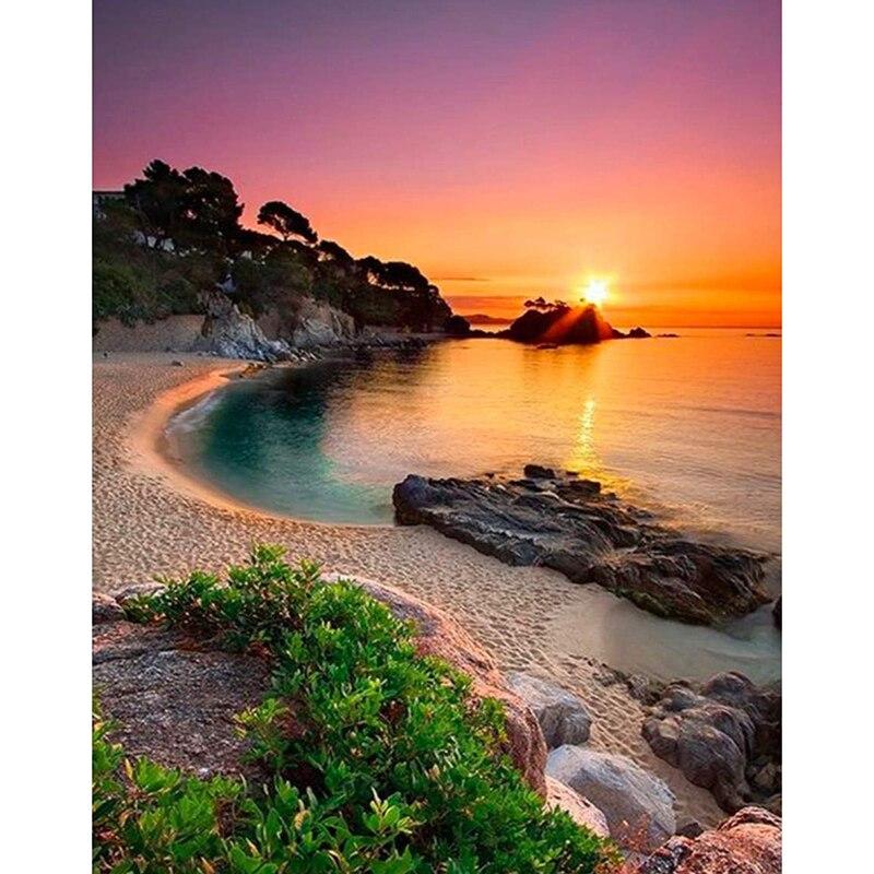 DIY 5D алмазная живопись закат пляж Алмазная вышивка вид на море вышивка крестом полная круглая дрель искусство домашний декор ручной подарок