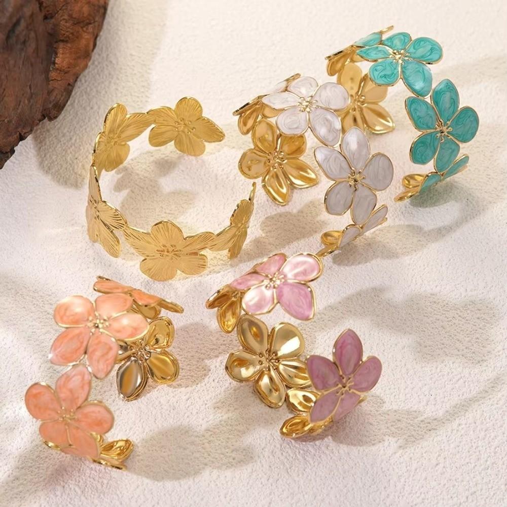 Non-Fading Flower Bangle Opening Design Women Wristband Cuff Bangle Bracelet Valentine's Day Gifts