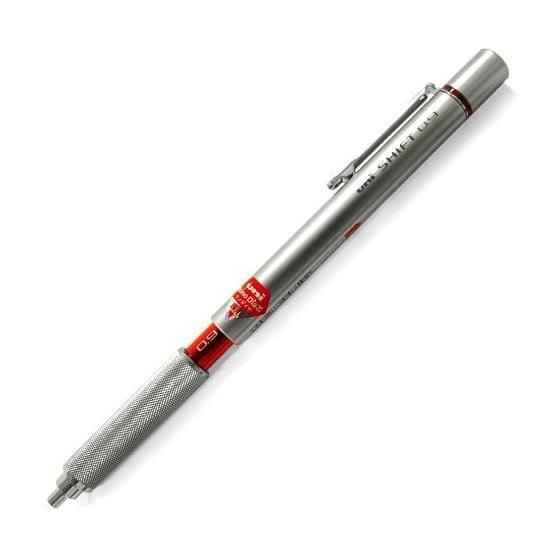 Механический карандаш Mitsubishi Pencil Shift 0.9, Чертежный тип, Серебристый M91010.26 - Поворот для втягивания стержня, Предотвращает загрязнение пенала и поломку стержня,
