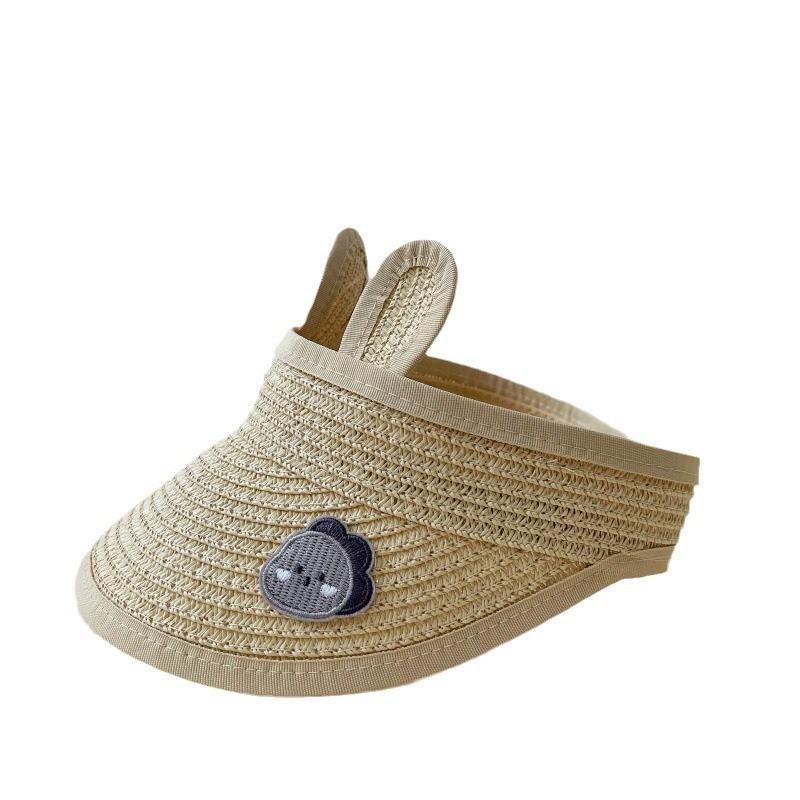 Детская соломенная шляпа от солнца в корейском стиле - шапка-ушанка с открытым верхом в виде медведя для лета.