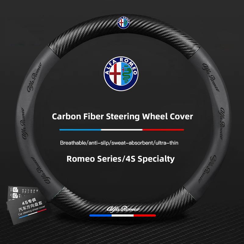 Carbon Fiber Car Logo Styling Leather Steering Wheel Cover Auto Accessorie For Alfa Romeo 159 166 Spider Giulia Giulietta 156 GT