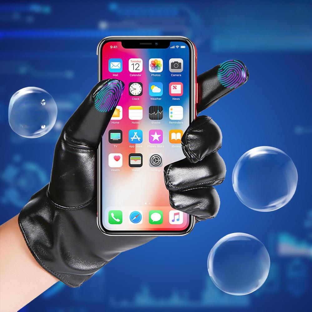 Теплые перчатки Плюс бархат Утолщенные Уличные Велосипедные Водонепроницаемые Ветрозащитные Велосипедные Мужские из ПУ кожи Осень и Зима Перчатки с сенсорным экраном