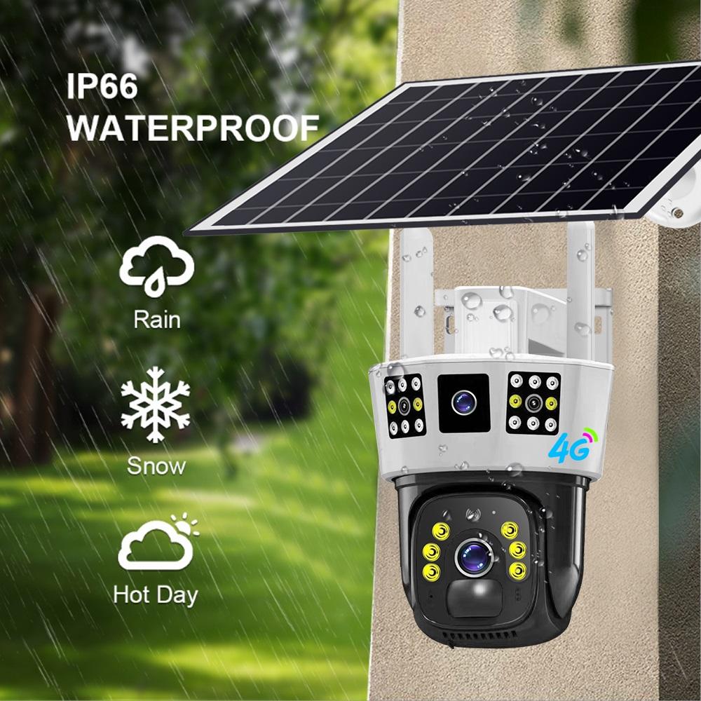 Triple-Screen Solar-Powered Surveillance Camera: 360° Outdoor Day-Night Full-Color Remote Wireless 4G/Wifi Camera Three-screen Surveillance