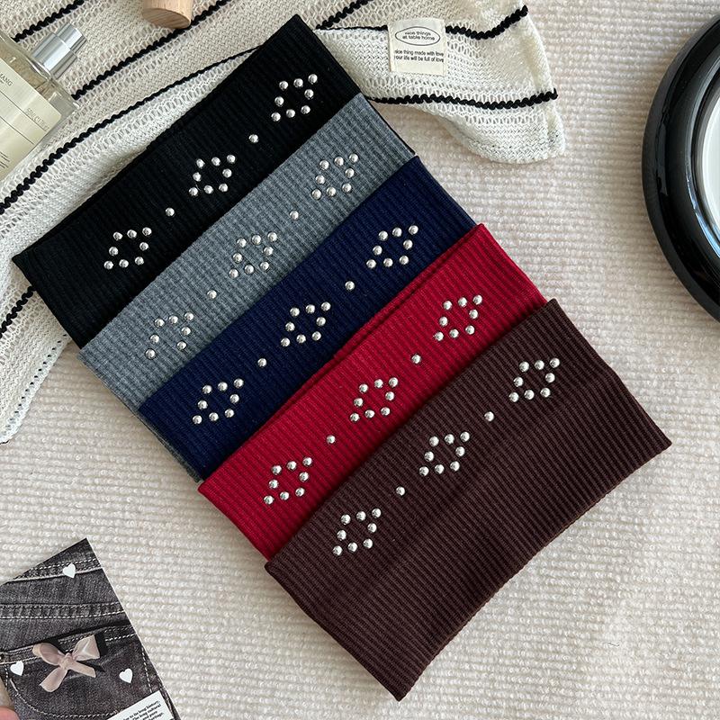 Knit Hair Accessories Versatile Metal Rivet Hairband Elastic Wide Headband Y2k Fashion Hairband For Dating Work Travel