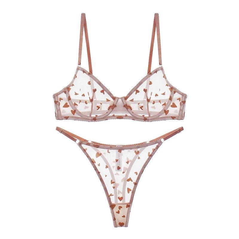 European and American sexy underwear women's French big breasts show small anti-sagging sex underwear ultra-thin mesh lace bra set