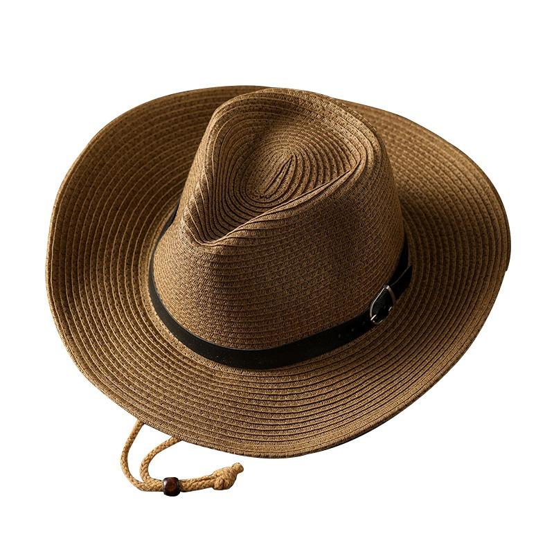 Summer Western Style Straw Hat Unisex Large Head Circumference Sun Protection Travel Cap