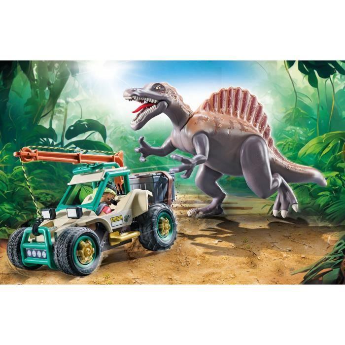 PLAYMOBIL 71820 Spinosaure, chercheur et véhicule à grue pivotante, Dinos, 60 pièces, Dès 4 ans