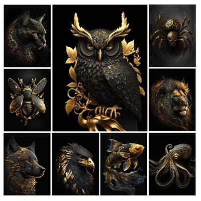 Diy Мозаика Вышивка крестом Новый 2023 Алмазная картина Золото Черный Животное Кот Сова Волк Полный наборы для вышивания стразами Домашний декор AA4461