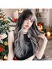 Long Silver Gray Wavy Wig with Bangs ,Heat Resistant Fiber Hair Wigs for Girls Party
