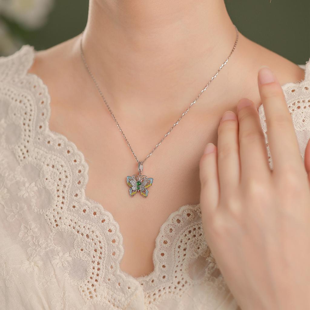 S925 Sterling Silver Necklace Natural Jade Butterfly Pendant Design Clavicle Chain Accessories Women's short URL Short Daily Jewelry Gift