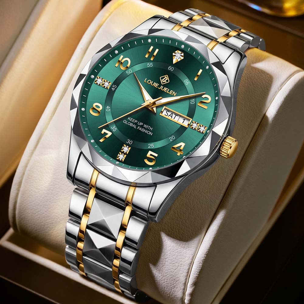LOUIEJUELEN New Men's Business Quartz Watch with Luminous Hands Versatile Calendar Stainless Steel Strap Trendy Men's Watch Gift