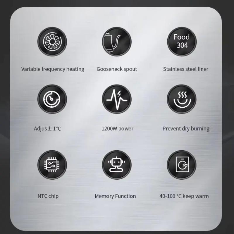 Электрический чайник с гусиным носом большой емкости 900 мл 1200 Вт Кипятильник NTC Контроль температуры ЖК-дисплей Чайник для кипячения