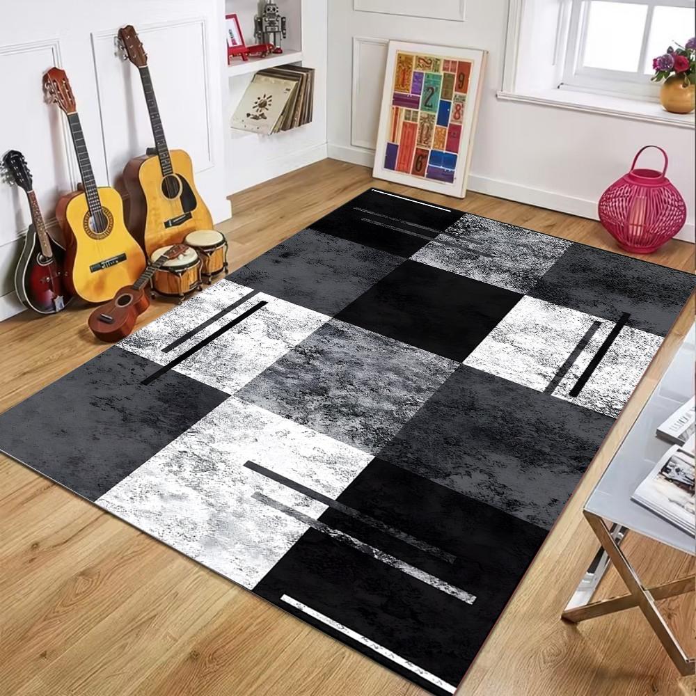 Geometric Patchwork Vintage Texture Carpet Modern Casual Style Easy Clean Floor Mat for Living Room Bedroom Home Decor