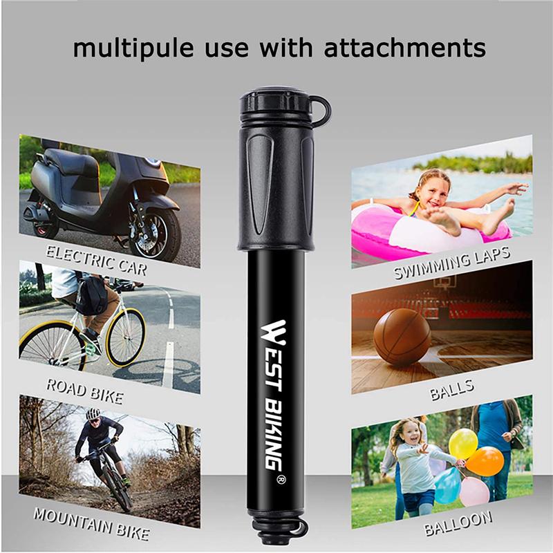 WEST BIKING Bike Pump 100PSI Portable Schrader Presta Valve Inflator Aluminum Alloy Bicycle Hand Air Pump Tire Inflator