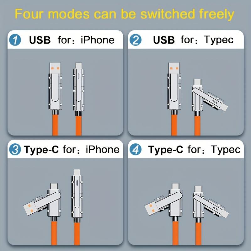 Кабель для быстрой зарядки данных мощностью 120 Вт «четыре в одном», кабель для зарядки с 4 головками, многофункциональное преобразование с несколькими головками, подходит для IPhone / typec, Samsung Xiaomi