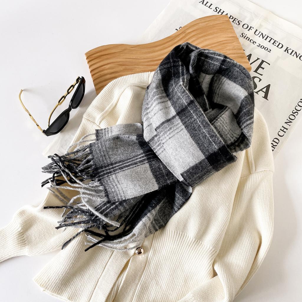 Imitation Cashmere Scarf New Fashion Versatile Atmosphere Tassel Plaid Scarf Women's Warm Scarf