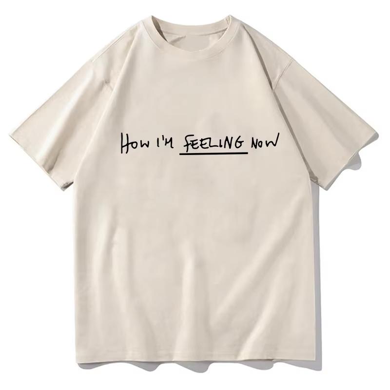 How Im Feeling Now Handwritten Text Aesthetic Y2k Graphic Tee Cotton Unisexs Unisexs Tshirt Summer Streetwear