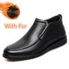 Fashion Genuine Leather Mens Chelsea Boots High Quality Slip-on Male Ankle Boots Fashion Warm Plush Fur Winter Footwear Comfy Snow Shoes