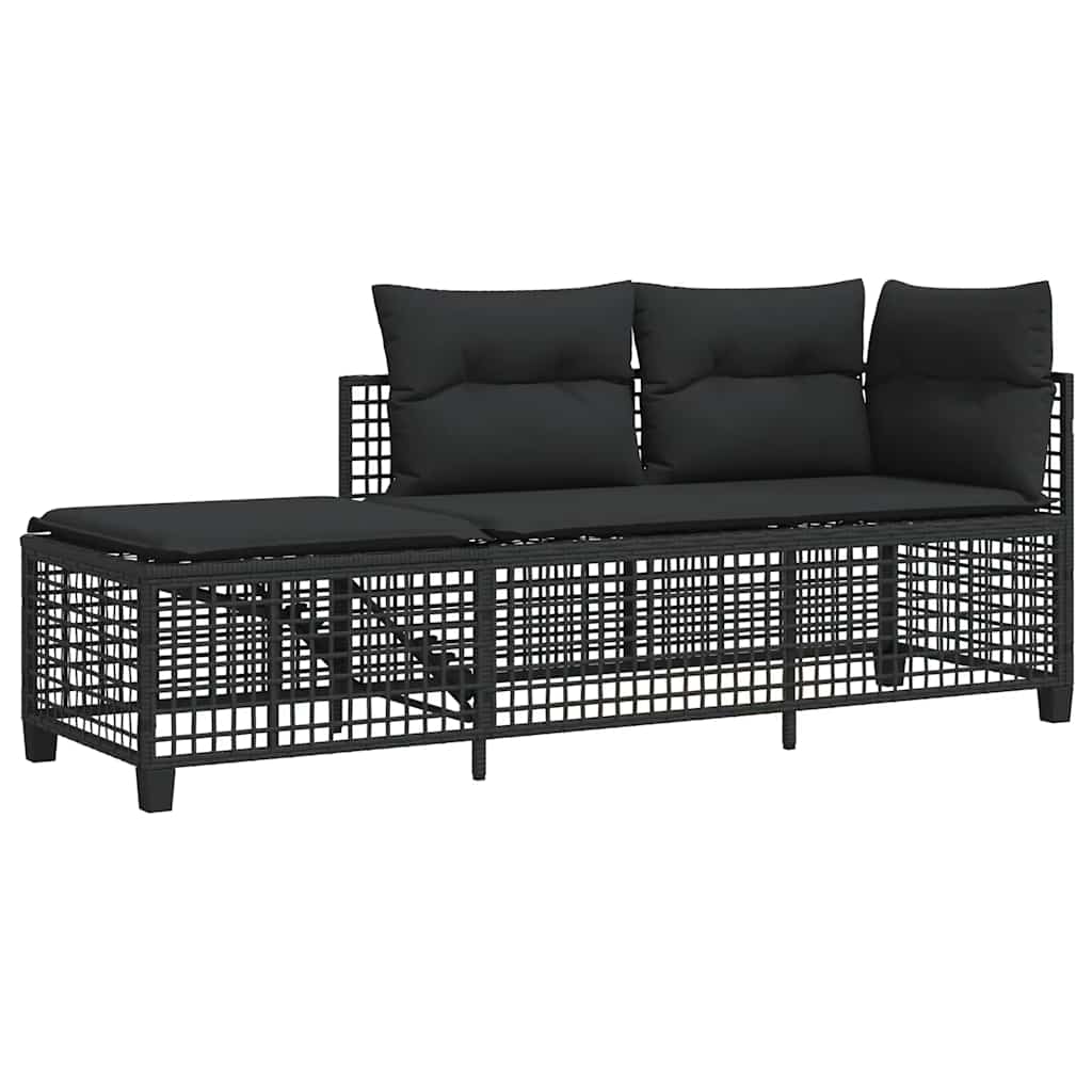 3 Piece Garden Corner Sofa Set with Cushions Black Poly Rattan