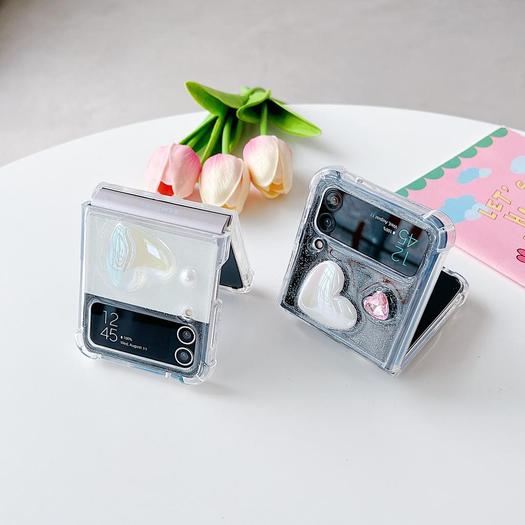 Для Samsung Galaxy Z Flip 4 3 чехол милый 3d Laser Love прозрачный силиконовый складной противоударный защитный чехол аксессуары