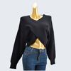 Spring and Autumn V Neck Short Cross Long Sleeves Pullover Knitted Sweater Crop Top Pure Color Women's Clothing Tops