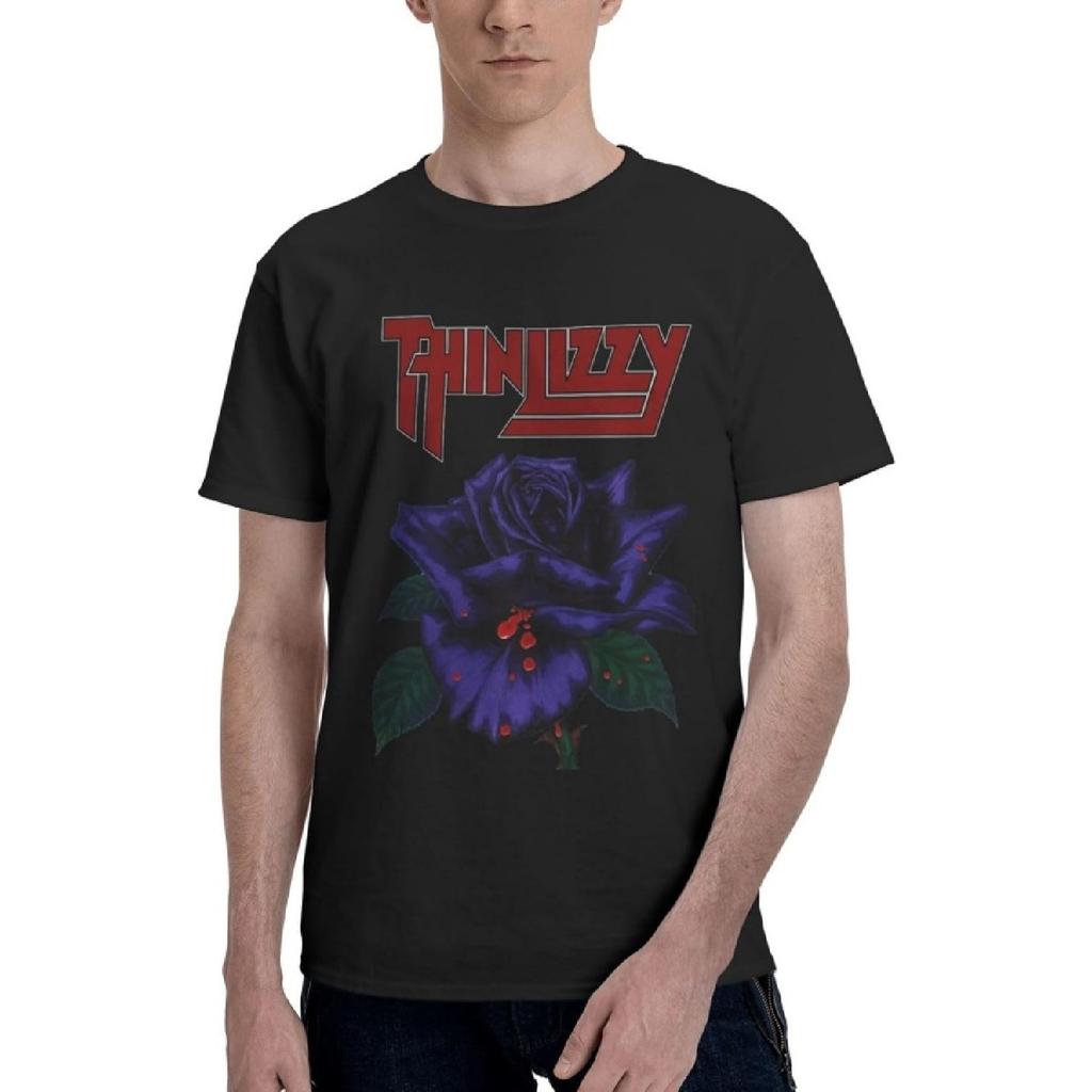 Medezia Thin Lizzy Black Rose T-Shirt Fitness Crew Activewear Athletic Gym Workout Top