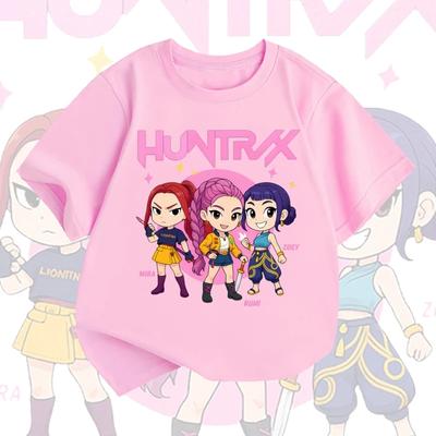 K-pop Охотники на демонов Печатная детская футболка Летняя для девочек и мальчиков Модная Повседневная Кавайная Короткий рукав Детская футболка