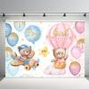 1pc Bear Gender Revelation Background - Blue and pink balloons "Boy or Girl" banner with a teddy bear decoration