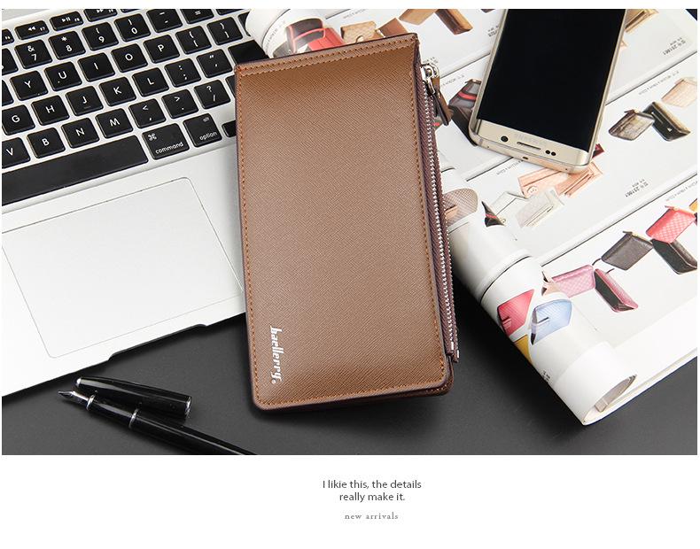 Мужской длинный кошелек Baellerry: Европейский и американский стиль, узор в виде креста, держатель для нескольких карт, дизайн на молнии.