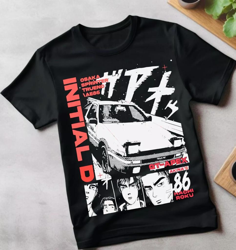 Initial D Ицуки Фудзивара Футболка Аниме Манга Фильм Унисекс Черная Футболка Все Размеры