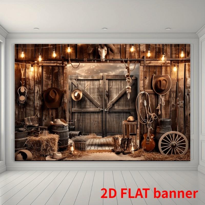 1 piece, 2D flat Western cowboy themed party backdrop, suitable for family celebrations and photography props, wsj