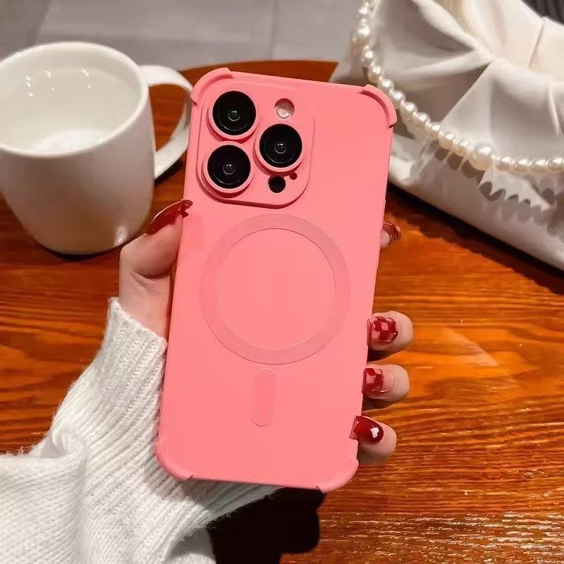 Силиконовый противоударный мягкий чехол для iPhone16 15 13 12 14 16Pro Max 16Plus для беспроводной зарядки Magsafe, защитные чехлы для объектива