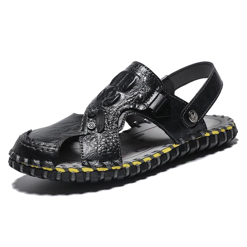 Fashion Men's Summer Sandals Handmade Genuine Leather Beach Flip Flops Men Classic Roman Male Sandals Outdoor Dual-Purpose Slippers Man